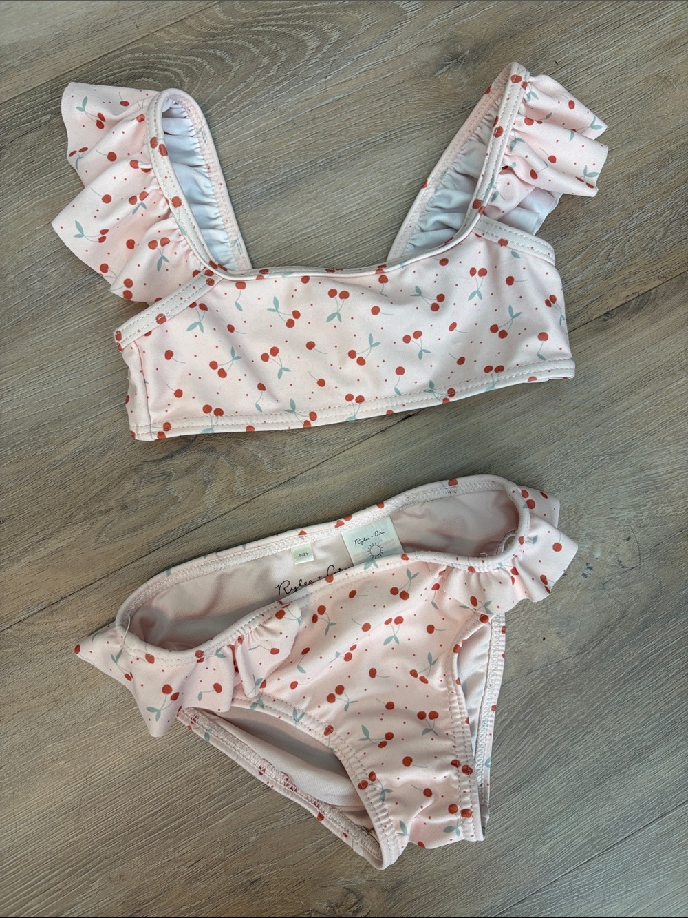 Rylee + Cru Light Pink Cherry Print Two-Piece Swim Set